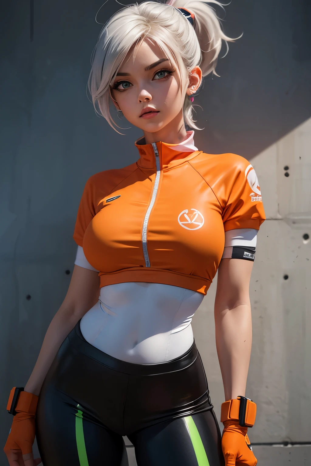 They see, tracer, steering wheel,yorkha 2b,Surveillance,nir-automata,Pilot mechanic,school track,tattoos,orange and pink jumpsuit,white short sleeve lycra top,white cargo leggings,bare belly,short hair,punk makeup,green eyes,Multicolored silver hair,sonrisa sexual,Part,beautiful girl,big breasts,8 K,Ultra detailed,realist,fantasy art,military uniform,Ear piercing,sports suit,Chika Saiyajin,short sleeve sports sweatshirt,graffiti on the wall,Run,Collar for Dogs,wet body, Ponytail, orange bodysuit, tight, camel&#39;s foot, very wet, They see, 20 year old woman, (((Best quality))), (((absurd))), ((very colorful hair)), ((long hair)), ((big tits)), ((big tits)), ((camel&#39;s foot)), ((Ponytail)), ((They see)), ((sexual)), ((from below)), ((from below)), They see frente a una pscina con bodysuit morado, Latex bodysuit, Sun Ray, sunny day, ((purple eyes)), (((bright eyes))), ((Smooth skin)), multicolored hair, from below mirando al espectador, RAW, A sneer, big breasts, Light background, Japanese house behind, alas, seduciendo al espectador con su camel&#39;s foot, (((bod rozado))), (((Яркие purple eyes))), (((hands at sides))), (((hands behind))), (((very long hair)))