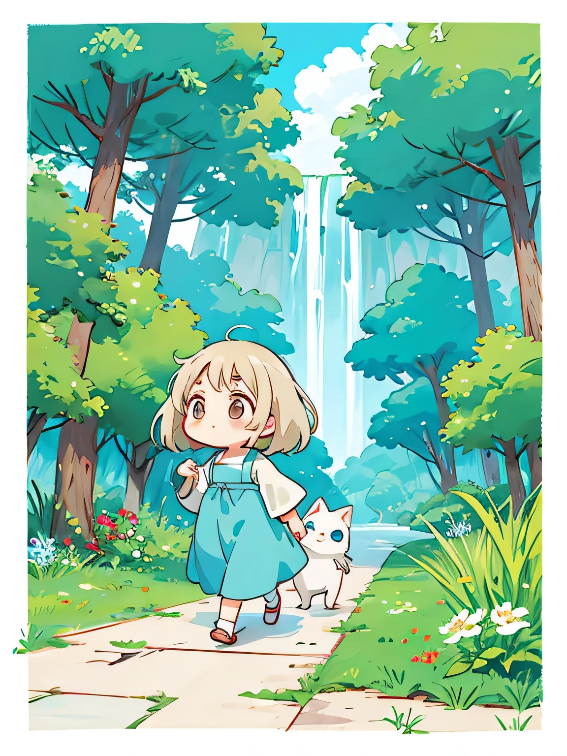 Hayao Miyazaki style、Kawaii Design, most beautiful girl ever、chibi, ((walking)))、No background