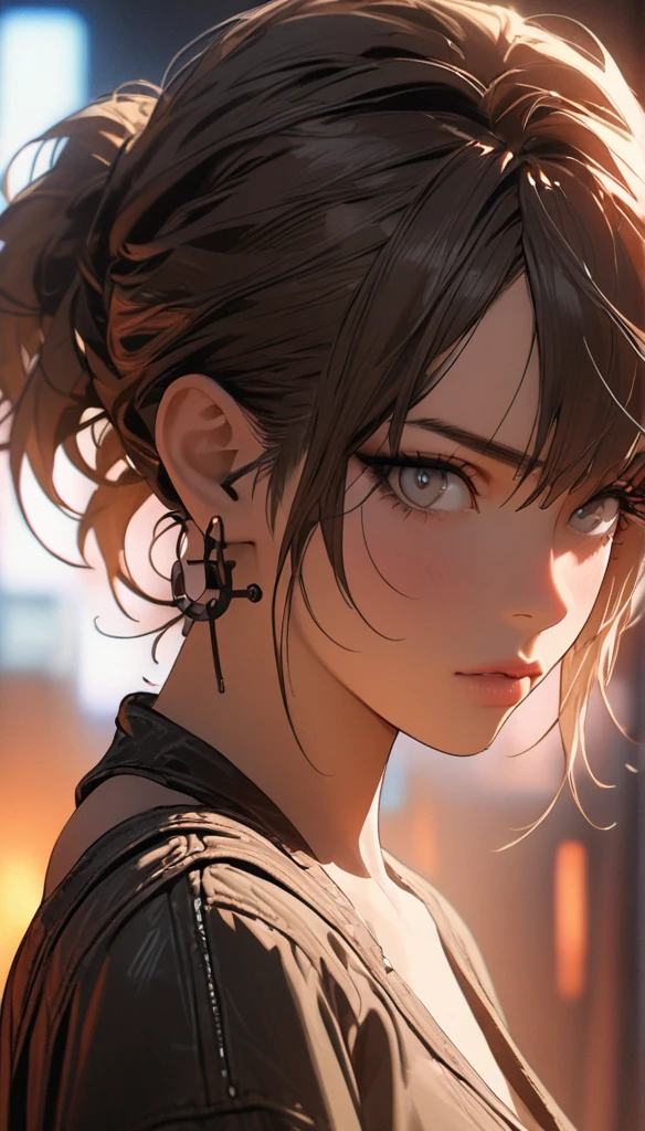 Portrait ung Woman ,Science fiction, Complex background punk, Mad Max , Futuristic, Post-apocalyptic, dark, Dim Lights, ((masterpiece, best quality, )),
