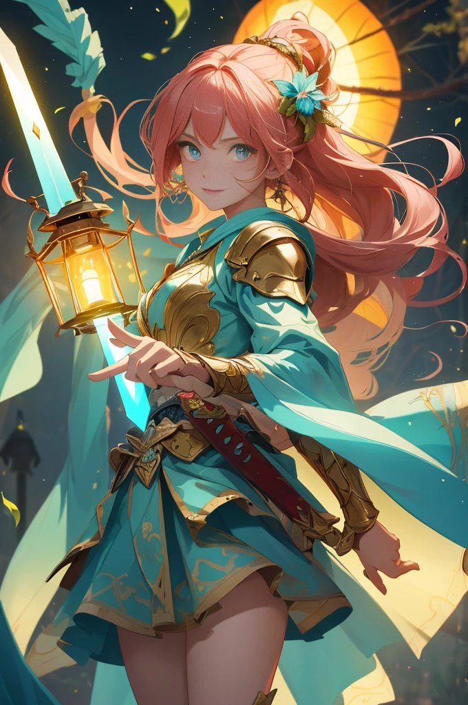 Masterpiece,Best quality,high resolution,1girll,sword,Glowing,lantern,Fighting,