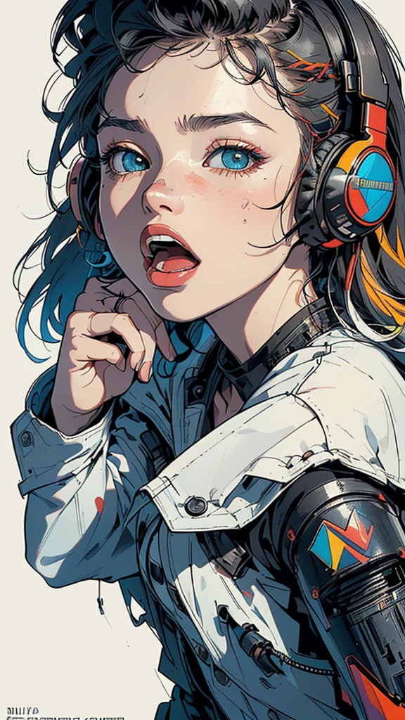 (((masterpiece, highest quality))),(((solo:1.2))),(((1girl:1.2))),32k wallpaper, very detailed, poster, vintage science fiction,(((((geometric cinematic movie poster))))), ((bauhaus)),(shape),(((abstract))),(mid century modern),(((((portfolio))))),(((((Close-up))))),(((((bust up))))),((((more various angle)))),((((highlight)))),((((heterochromia)))),(((complete. detailed face))),((((Extremely talented)))),(((((most complecated futristic machine))))),(Colorful color scheme),(((detailed unlimited complete equipment : headphone like a rail gun))),(((((Absolutely simple background))))),(((Texture for people : grunge))),(((Cheek resting on hand))),((Rest on your chin))),(((((open mouth amazing wide))))),(((((SCREAM)))))