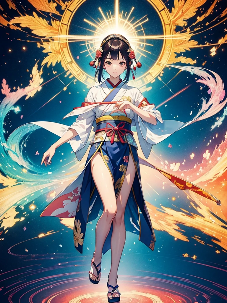 Japanese God,Invisible beauty,Create a ray of light,Warmth for everyone,Extraordinary beauty,The colors are very vivid,bright personality,Straighten your arms,heaven,Wind,pattern,Super detailed,Super Resolution,quality