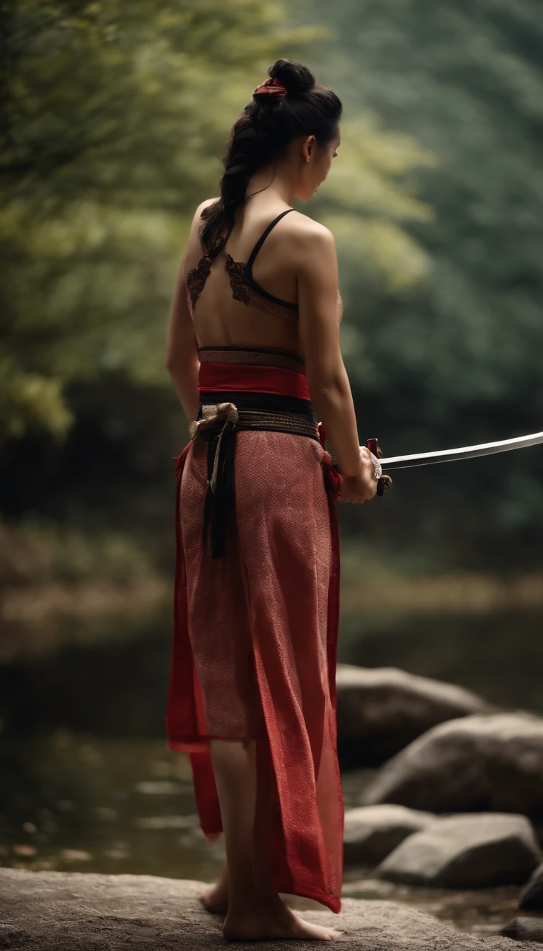 Samurai Swordsman woman In underwear Full body sexy underwear Full body sexy