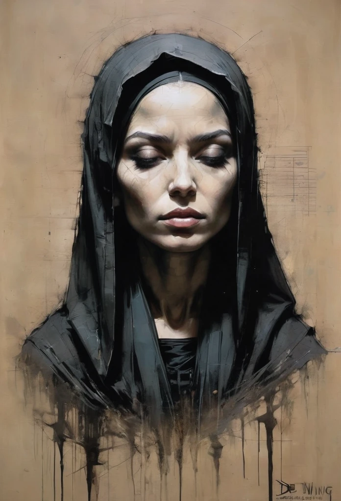 Nun, by Guy Denning, best quality, masterpiece, very aesthetic, perfect composition, intricate details, ultra-detailed