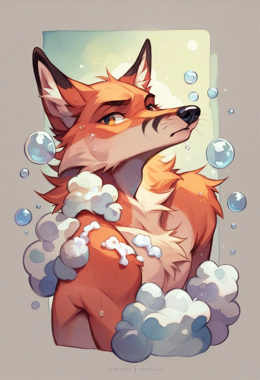 Fox and soap bubbles watercolor