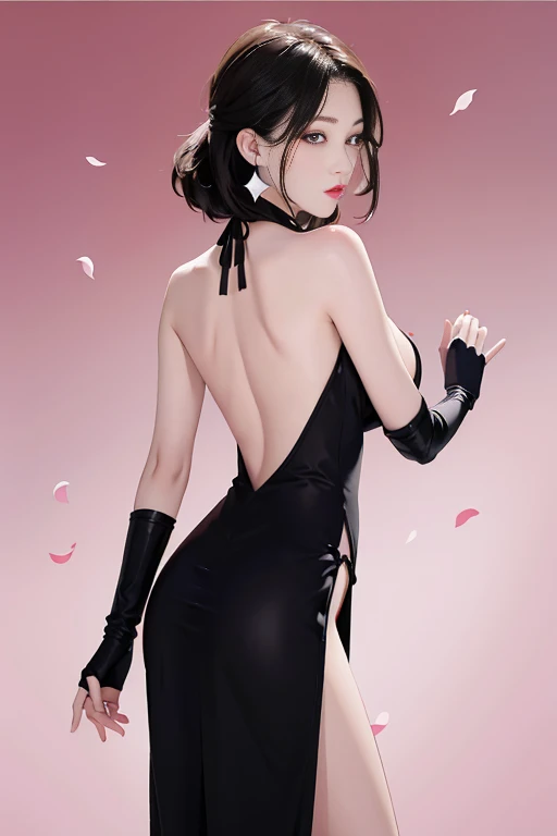 tifa lockhart, bent over, behind view, sniffing the flowers, bent over, aroma sensei style, in a dress