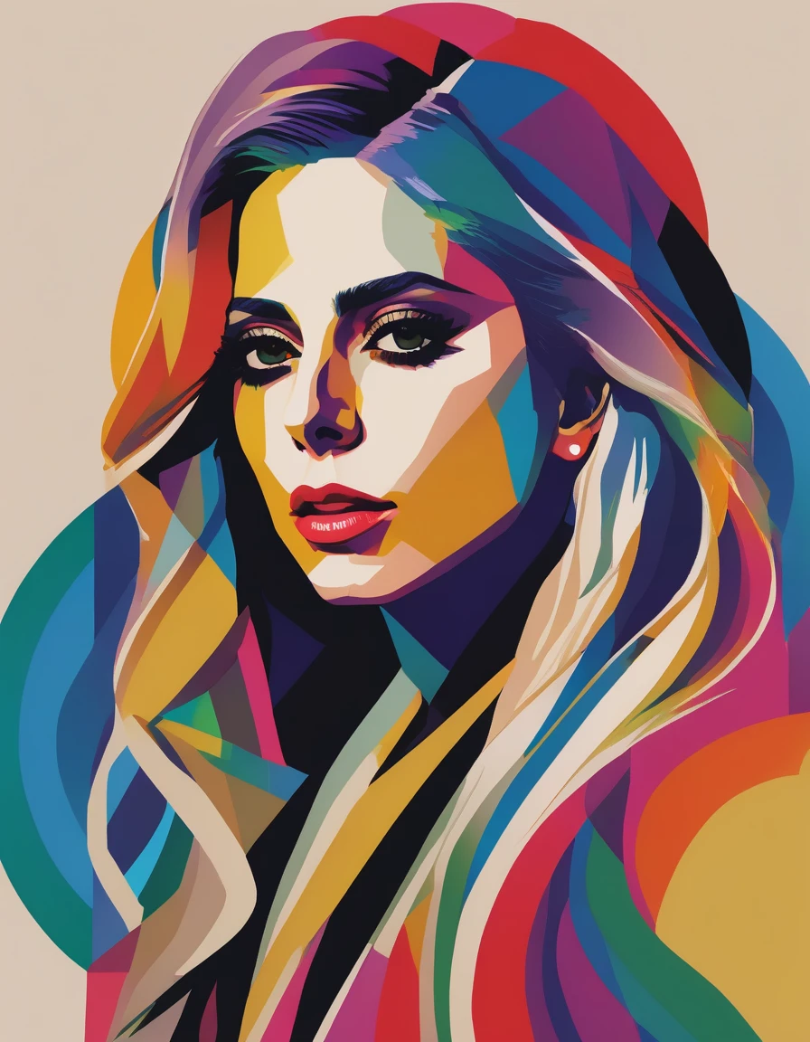 portrait of Lady Gaga celebrity using simple shapes and a RGB scale limited color palette multiple figures singer social realism
