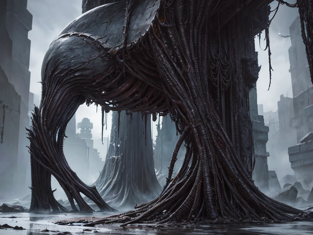 Transform nuts into eerie, horror-themed entities within a nightmarish scene. Utilize dark, atmospheric elements and fractal patterns inspired by the unsettling work of H.R. Giger.