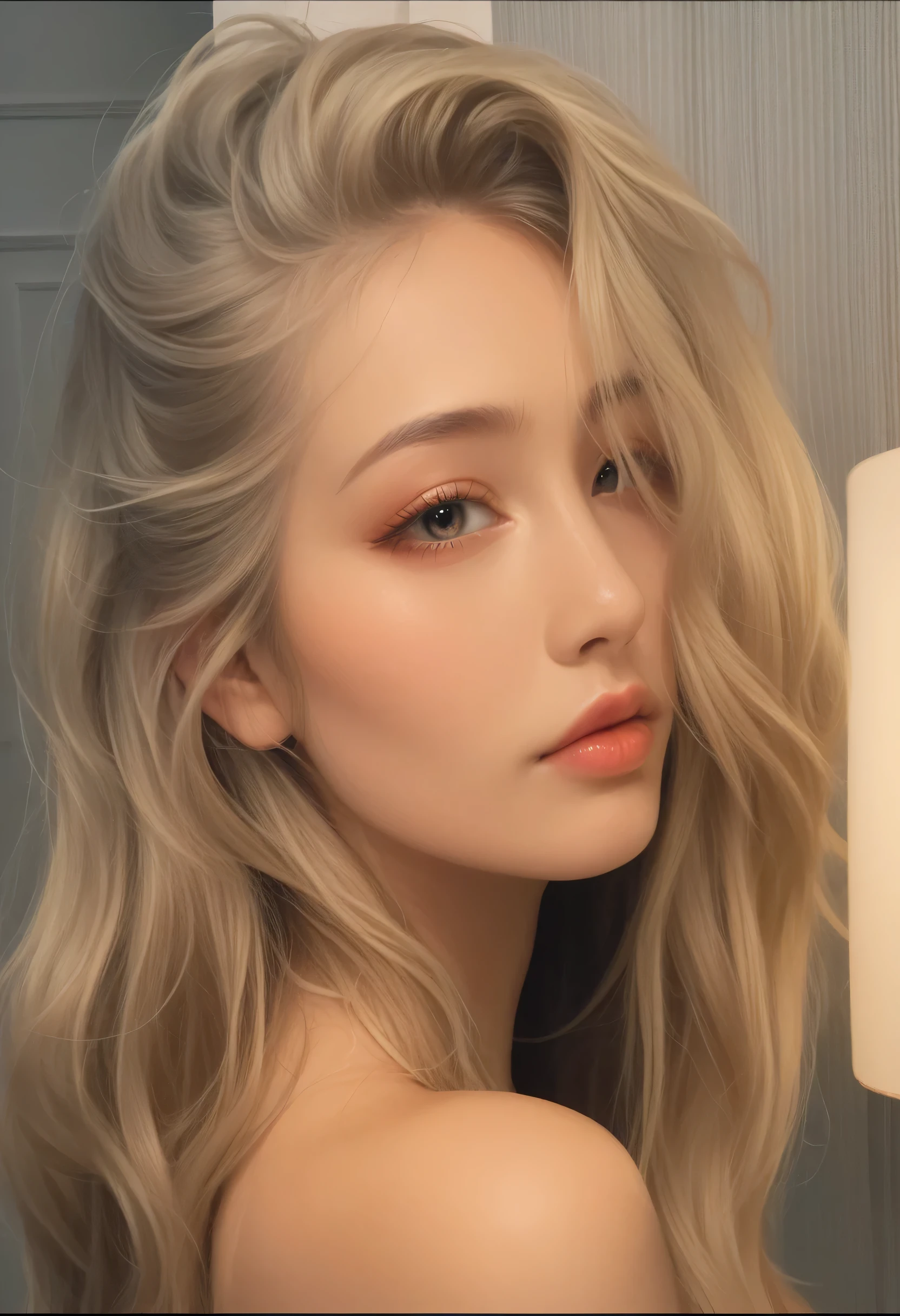 ulzzang girl, 1 girl, beautiful detailed eyes, beautiful detailed lips, extremely detailed eyes and face, long eyelashes, perfect body, detailed body shape, great shaped perfect ass, big breasts visible, pink blouse with a very large neckline, posing with the part of the body looking straight into the camera, portrait, photorealistic, hyper detailed, 8k, high quality, studio lighting, dynamic lighting, vibrant colors, glowing skin, intricate details, ethereal beauty, elegant, graceful, serene expression."