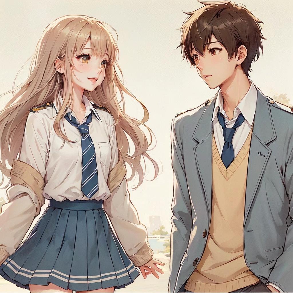 Anime-style images of men and women in uniform, Girl Romance, fiona staples and makoto shinkai, Cute Anime, Exciting Literature Club, Cute Anime style, Beautiful anime school girl, sakimichan and makoto shinkai, Style Anime, Lovely couple, Boys and Girls, everyone