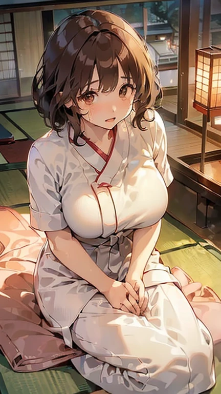 (((1 male:1.3)))、(((1 female:1.3)))、(((A woman wearing a pink towel massage suit lies face down on a white futon、A man wearing a white short-sleeved coat is giving his girlfriend a back massage。.:1.3)))Face close-up:1.3、(((Large Breasts:1.3、Brown Hair、fluffy wavy hair、Bobcut、Sweep your bangs to the side、Round eyes、Brown eyes、Beautiful woman:1.3、Perfect human body:1.3,Best image quality:1.3,High resolution:1.3,masterpiece:1.3))),(((Movie-like scene:1.3))),(((Big Ass、naked:1.3、Sweat:1.3,Sexy look:1.3,Japanese-style room in a ryokan:1.3,night:1.3、Feels good)))、(((Lie completely:1.3)))
