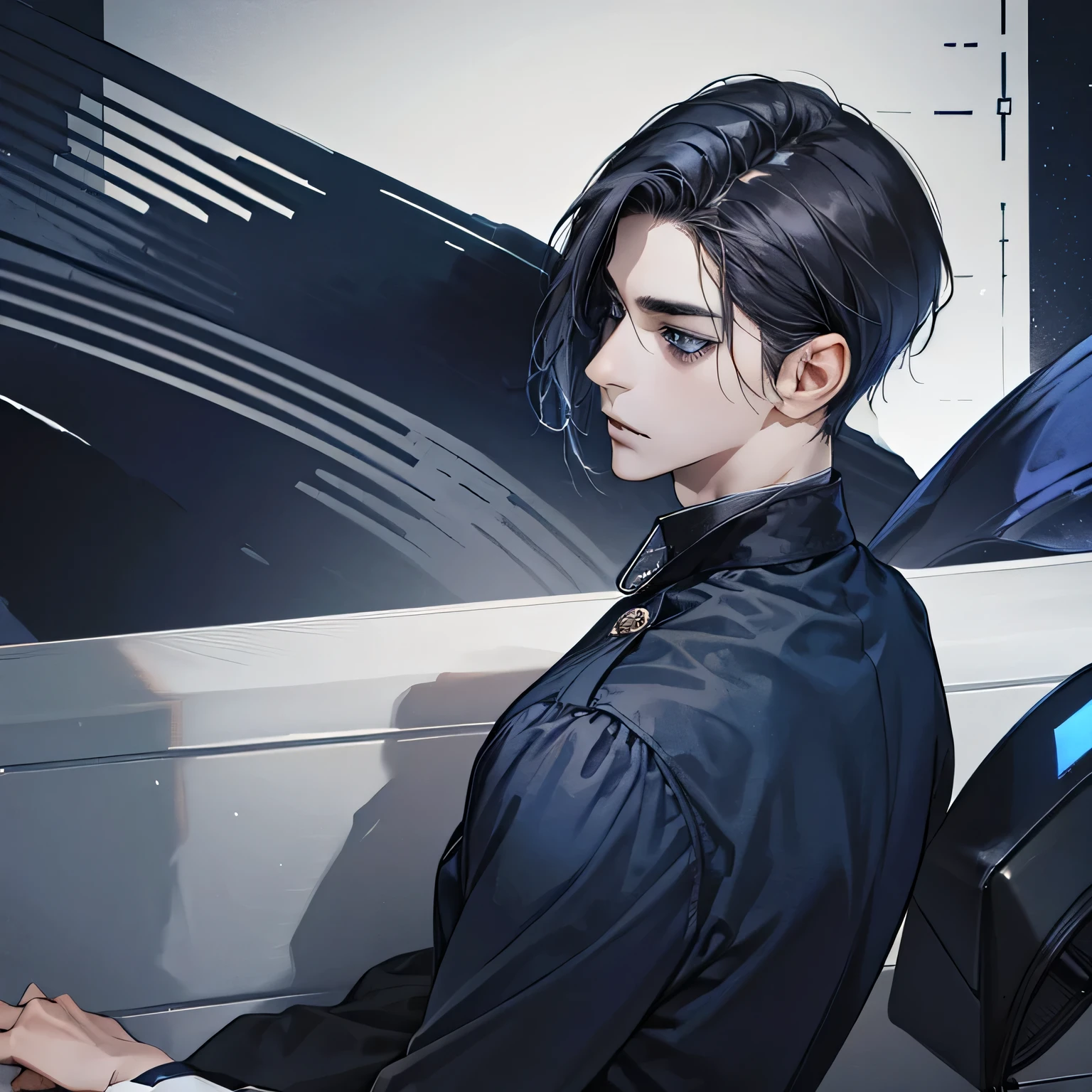 make a goth boy falling out of the matrix with headphones on