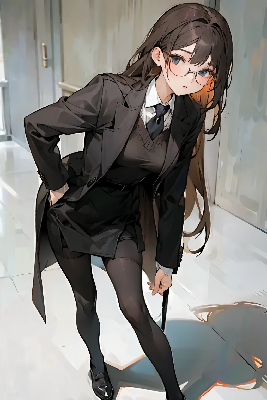 One Girl,Glasses,Black Pantyhose,