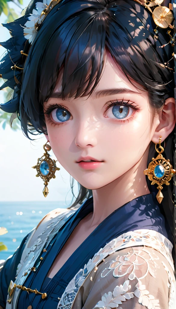 detailed eyes, Perfect features, (masterpiece), (best quality), (good quality), intricate details, earrings, Ray Tracing, (Depth of field), 