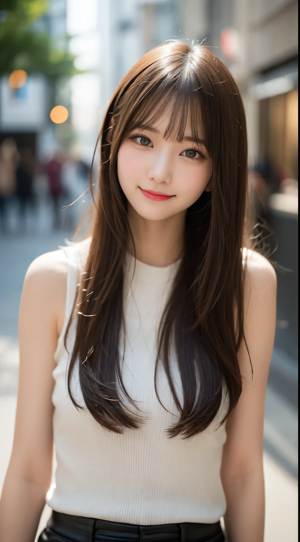 Tabletop, Highest quality, shape, Very detailed, finely, High resolution, 8k wallpaper, 完璧なダイナミックな構shape, Beautiful and detailed,ランダムなcute髪,,Natural color lip, Bold sexy pose,smile、20-year-old girl、cute、Looking into the camera,Always blur the background,Perfect and beautiful face,Slim face and figure,Big eyes、Putting on gal makeup,Small face,Shooting from below、smile,Blurred Background,Elegant feminine face、Cyberpunk Fashion、smile、Change pose randomly、Randomly change the shooting angle and position、One person