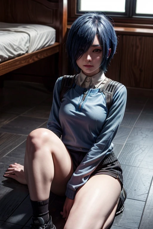 1girl, Kirishima touka, Blue hair, blue eyes, cute face, adult, 4k quality, best legs