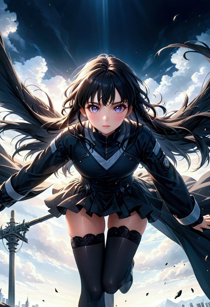 anime girl, 1girl, black hair, detailed digital anime art, anime epic artwork, detailed anime art, beautiful detailed eyes, beautiful detailed lips, extremely detailed eyes and face, long eyelashes, (best quality, 4k, 8k, highres, masterpiece:1.2), ultra-detailed, (realistic, photorealistic, photo-realistic:1.37), vibrant colors, cinematic lighting, dramatic lighting, high contrast, dynamic composition