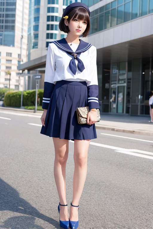 Sailor suit、High heels、Beautiful feet、Bob、anime、beautiful girl