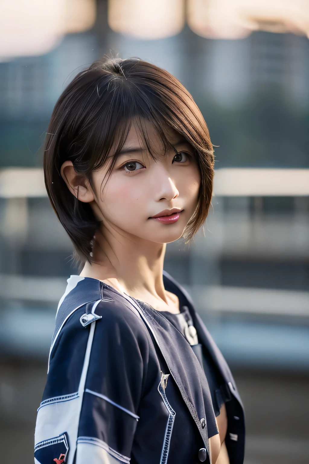 (Hyper Reality: 1.35), (Realistic: 1.4), A beautiful Japanese woman, smile, alone. (((No makeup))), masterpiece, 最high quality, high quality, alone, Very good, Puberty, Only one girl, Well-trained slim body, muscular, slim body, breasts apart, (最high quality)),((Very delicate and beautiful)),((Very shallow depth of field)), ((Incredibly shallow depth of field)). Familiar, ((Very delicate and beautiful)), (((Very shallow depth of field))), (((Unbelievably absurd))), dark brown hair, blowing boyish bob hair, shag messy hair, wolf cut, big hair, Windで揺れる髪, Slim body type, ((( Camera Eye)))), (((small ))), Looks like a salon model, Cool face, Neutral facial features,(:1.3) ,(slut:1.2),(vulgarity:1.3),(fucked silly:1.1),(steam:1.1),(Wet:0.8),(trembling:0.8),(tears:0.7) ,(drooling:0.6),(sweat:0.8),open mouth,  poor, Dynamic Angle, Focus on women, {Particles of light}, Detailed Background, Soft lighting, (dramatic), sunset, very beautiful sunset, Live Action, Realistic, (blurred background), (((11 years old))), (((Wind))), ((Movement)), ((emotion)), ((colorful)), ((Baby Face)), Wither, sea background, (((Cowboy Shot:1.3))), (((micro bikiini))) , ((())),((small breast)),