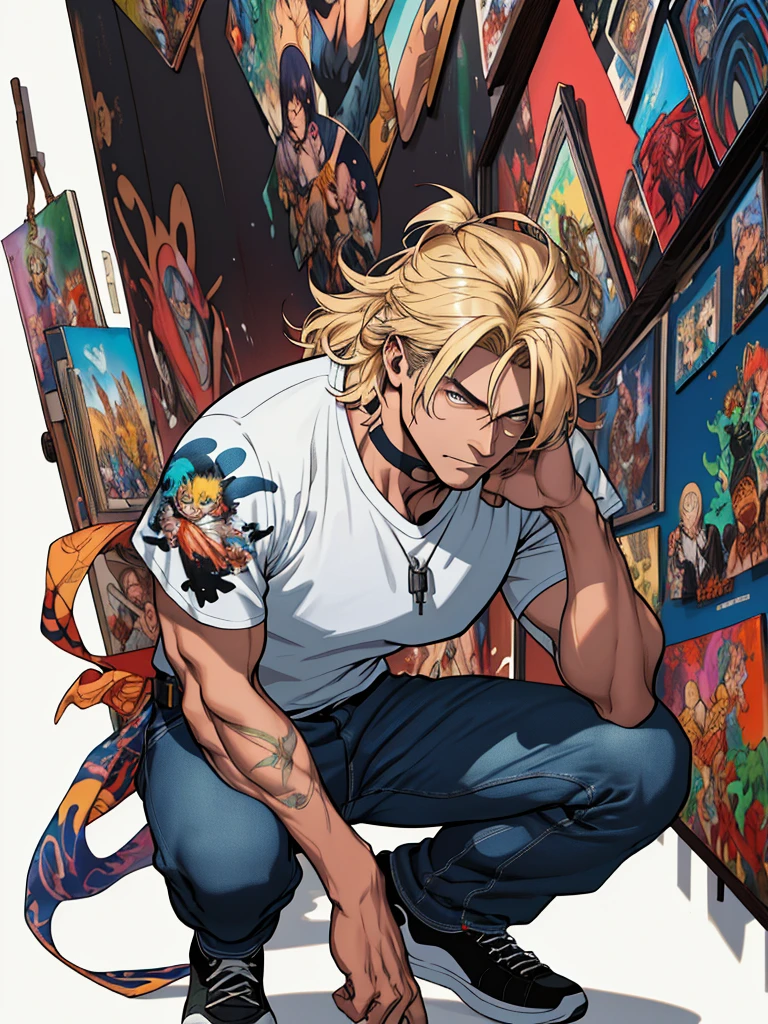 raw photo, ::comix style by marc silvestri:: beautiful woman ashley alexiss european perfect and detailed, style ::2.0 comix illustration style,tatoon style , man model ultra detailed, (beautiful and clear background:1.2),, fantastic paintings ,graffit style, olhos altamente detalhados , a white t-shirt or tatoon stamp , blond hair, masterpiece, best quality, high quality, highres, detail enhancement, ((most beautiful image in the world)), masterpiece, best quality, high quality, highres, detail enhancement, ((most beautiful image )),with short, shiny black hair, wearing a large round-neck t-shirt, wearing jeans, five legs, like yellow sneakers, emphasizing the integrity of the human body, emphasis on the correct 5 fingers on each hand and the correct shadow, , bright image, art by stanley artgerm lau, art by kenneth rocafort, art by genzoman, art by joe madureira, art by blushyspicy, art by stjepan sejic, art by j scott campbell, art by guillem march, art by citemer liu, 4k, high resolution, comic book, comic book character, comic, high quality