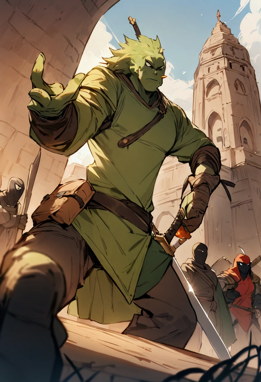 masterpiece,Highest quality,Super quality,Enemy Characters,Female Swordsman,Actually a good guy,Having a meal with his subordinates