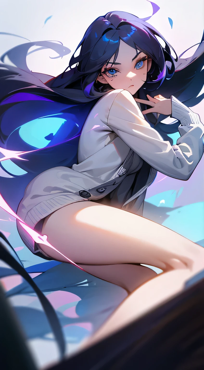 delicate and dynamic, 2.5D, the most beautiful woman in the world, beautiful hair, beautiful eyes, attractive and seductive expression, staring at me, wearing loose cardigan worn casually, great Proportions, beautiful effects, very clear work