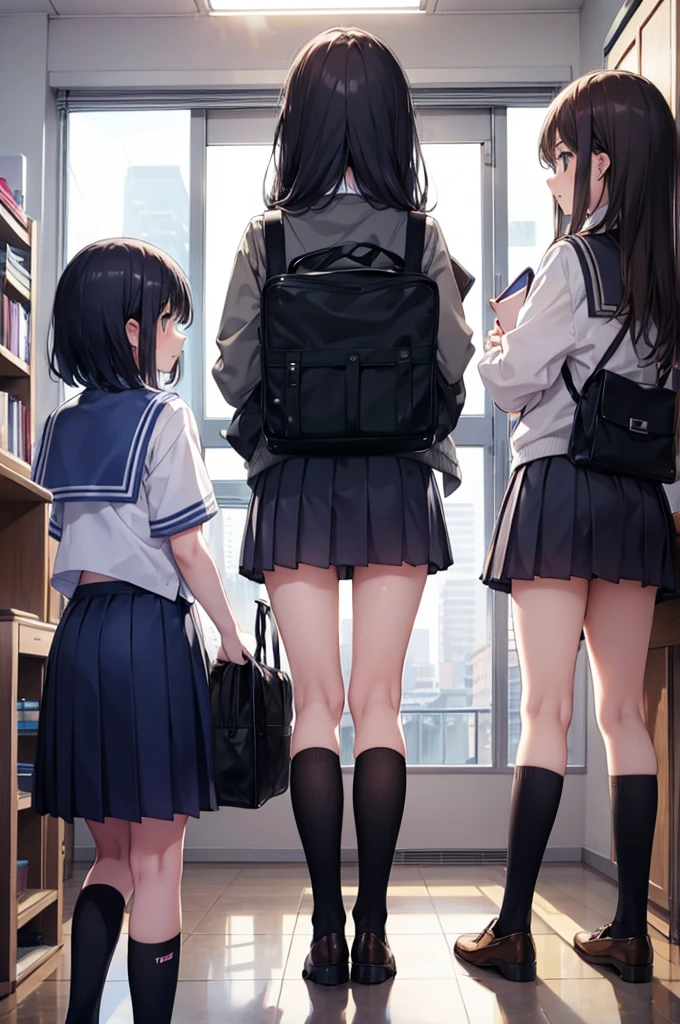 three girls, school, class