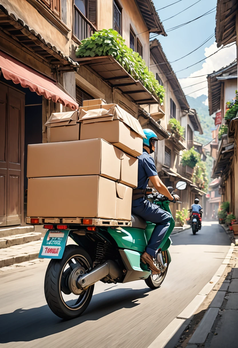 Man on a horizontal motorbike delivering large order