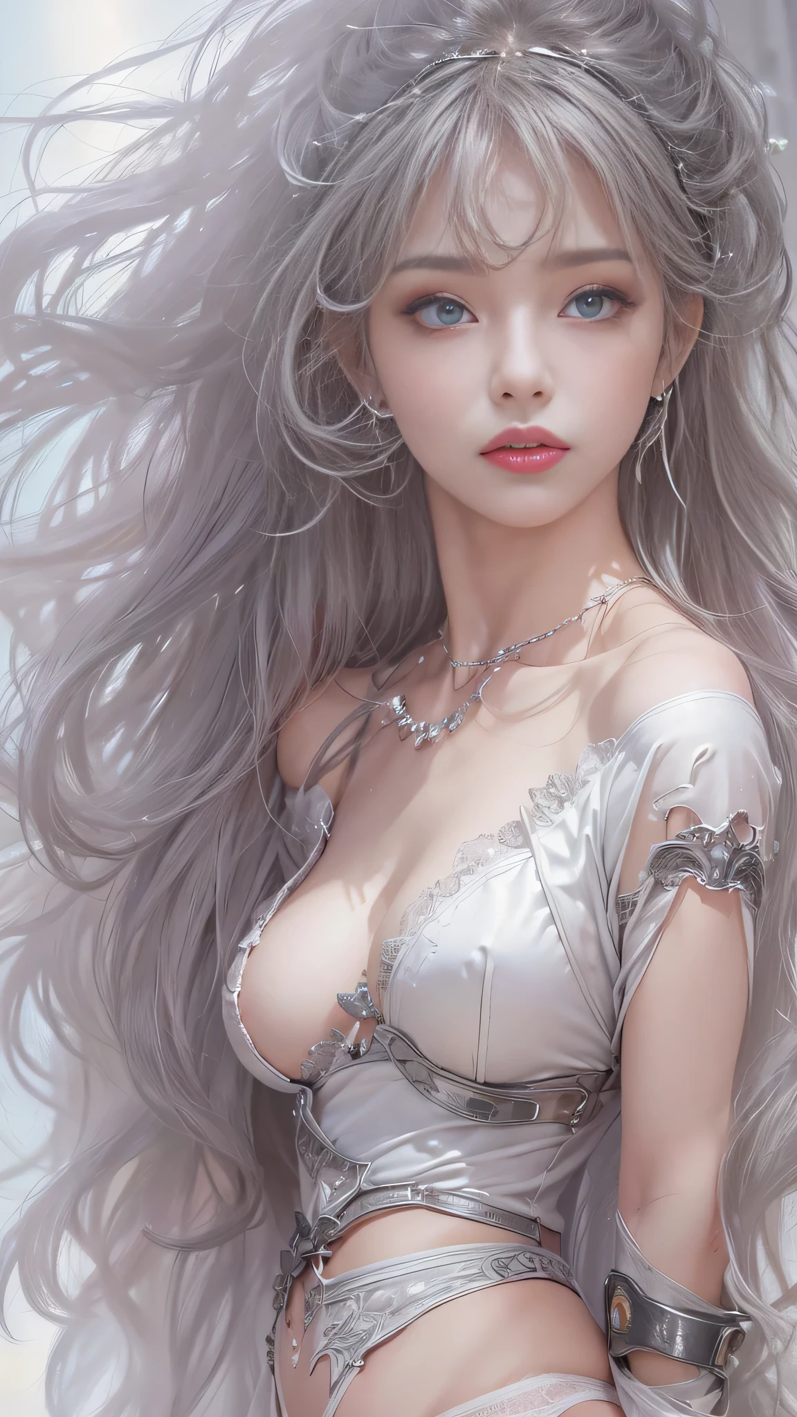 ((masterpiece:1.4)、(Highest quality:1.4)、(Realistic:1.7))、by Luis Royo(by Luis Royo)Surreal portrait of a beautiful girl、Super Beauty、((One Girl:1.4))、Glowing, natural skin texture、author:by Luis Royo(by Luis Royo)、Age 19、(Two Arms:1.4、Two legs:1.4)、(Perfect Anatomy:1.4)、(Perfect female body:1.4)、Portrait of a girl、Close-up photo、Full body photography、((Woman lying in the palace))、((Tabletop:1.4), (Highest quality:1.4), (Realistic:1.7), by Luis Royo, beautiful girl, Super Beauty, ((One Girl:1. 4), Glowing, natural skin texture, author: by Luis Royo, 19 years old, (Perfect female body: 1.4), (Perfect female body: 1.) 4), Portrait of a girl, Close-up photo, (Full body photo), Fantasy art, Soft Front Light, Beautiful expression, Cute Face, Beautiful breasts, Big Full Breasted: 1. 2, Beautiful ass, Beautiful Eyes, Clear and eye-catching, Beautiful and attractive, Beautiful Eyes, Narrow waist, RAW Photos, Red lips, ((Gray Hair, Long Hair)) , 1 Screen display, ),((Semi-transparent off-shoulder white blouse))、((Black tight skirt))、 (Sexy posture), (Milky Way in the sky),((Thong Panties))、((Black garters and garter belts))、(Laughter)、((Vaginal orchid))、(())