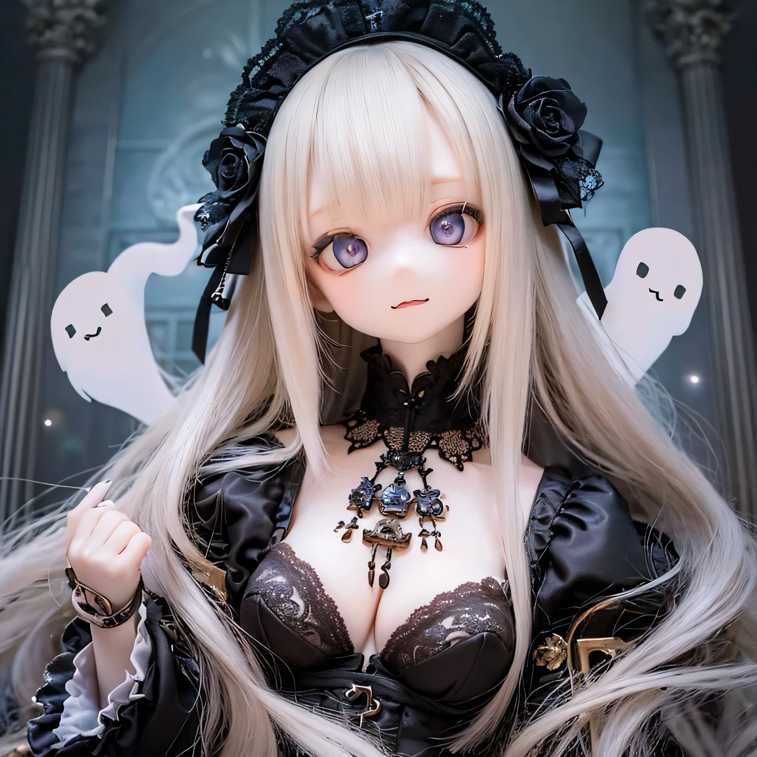 (Highest quality,4K,8k,High resolution,masterpiece:1.2),beautiful detailed eye,length eyelashes,Beautiful lip detail,extremely detailed eye and face,(Vibrant colors,colorful,Contrast enhancement:1.1),dark atmosphere,spooky ambiance,Gothic style,Satanic in front,Devilish charm,(Fine art,shape:1.1),Digital Painting,dark fantasy theme,dramatic lighting,Ghostのようなly beautiful,detailedなテクスチャ, (Horror, dark, Bad luckな) girl, (Gothic, Victorian) fashion, (mysterious, charmな) vision, (pale, porcelain) skin, (length, Flowing) Black Hair, (elegant, Complex) Lace dress, (Bad luck, spooky) Shadow, (spooky, Otherworldly) background, (Illuminated by the moonlight, Ghostが出る) garden, (Bad luckな, charmed〜Three Witch Sisters) forest, (elegant, charmな) stop temporarily, (dark, mysterious) aura, (mysterious, Supernatural) Powers, (Forbidden, mysterious) mode, (charmed〜Three Witch Sisters, cursed) relic, (Twisted, bent) reality, (charmな, Ghostのような) smile, (cold, bone-cold) silence, (elegant, Gothic) architecture, (Bad luckな, hypnotism) eye, (intense, dark) emotion, (Powerful, order) in front, (Bad luck, Bad luckな) atmosphere, (spookyな, spookyな) detailed, (charmな, charm) performance, (Satanic, Ghostのようなly beautiful) shape, (elegant, spooky) composition, (Surreal, dream-like) scenery, (strict, Bad luckな) cloud, (magic, mysterious) element, (charmed〜Three Witch Sisters, Ghostのような) aura, (Shadowのある, mysterious) shapes, (Ghostが出る, Abandoned) Apartment, (Bad luckな, malicious) 意shape, (Supernatural, Otherworldly) energy, (Ghostのような, cold) whisper, (elegant, dramatic) stop temporarilys, (mysterious, mysterious) beauty, (Devilish, charmな) eye, (intense, Powerful) vision.Open your arms、(((Ghost)))