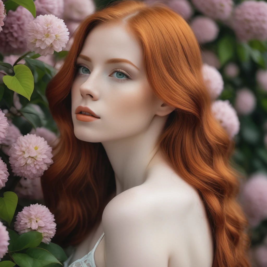 Stunning floral redhead, photo, 8K