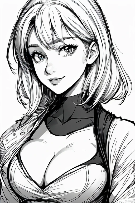 Coloring page for adults. White background, Black lines. short hair, sexy body, bust size , slim jacket, smile, girl 15 yea frame glasses. ((elegance. gradient. photorealism. unreal engine. split. 2D-модель. Ultra high quality textures. high detail. permission 8k))