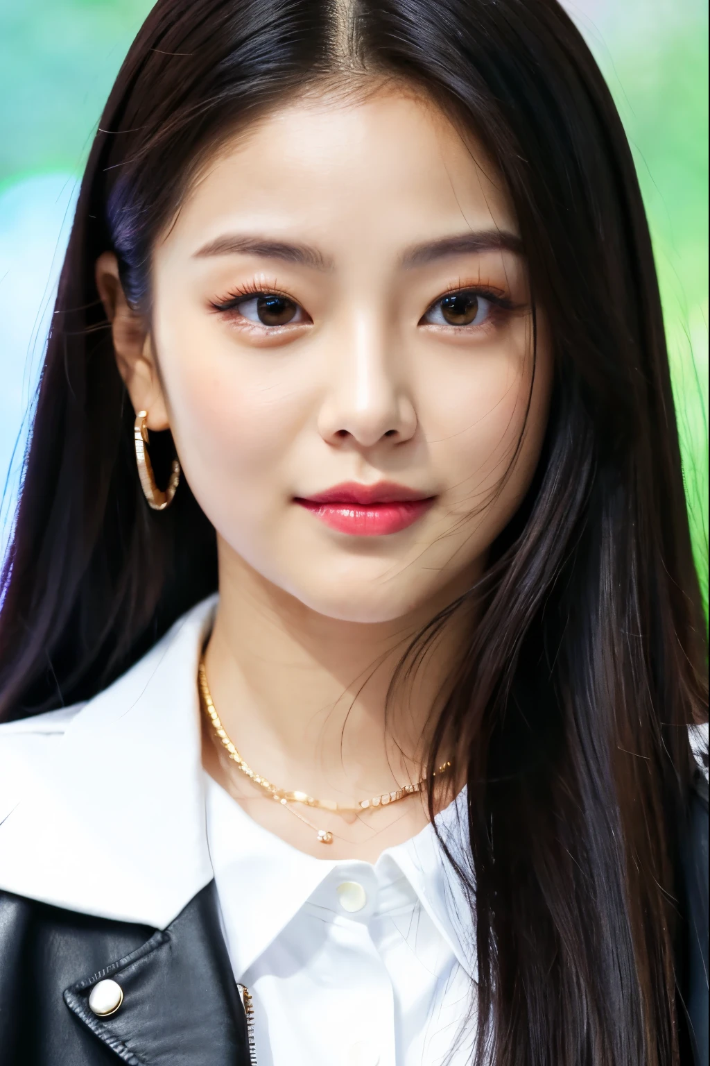 a close up of a woman with a black jacket and a white shirt, blackpink jennie, wan adorable korean face, gongbi, heonhwa choe, portrait of jossi of blackpink, park ji-min, young adorable korean face, roseanne park of blackpink, portrait jisoo blackpink, popular south korean makeup, tzuyu from twice, lee ji-eun