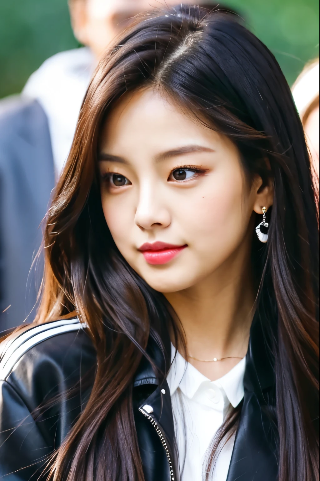 a close up of a woman with a black jacket and a white shirt, blackpink jennie, wan adorable korean face, gongbi, heonhwa choe, portrait of jossi of blackpink, park ji-min, young adorable korean face, roseanne park of blackpink, portrait jisoo blackpink, popular south korean makeup, tzuyu from twice, lee ji-eun