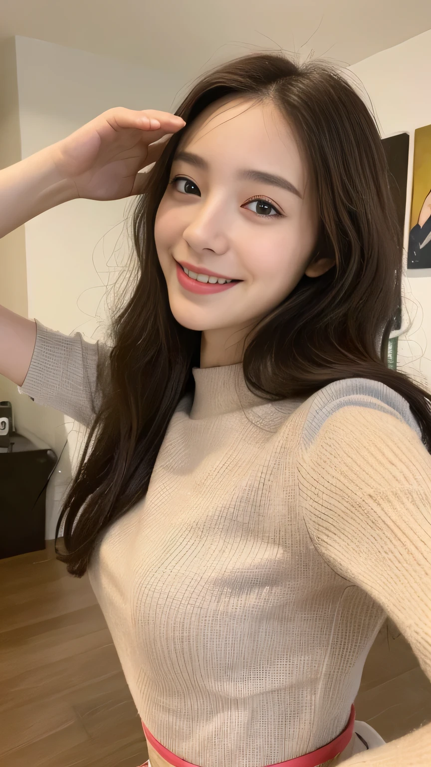 seed:2020674263.((Full body angle:1.1)).((Highest quality, 8k, masterpiece:1.3)), ((from below:1.1)).concentrated:1.2, Perfect body beauty:1.4, Hips:1.2, ((Delicate Hair)), (Colorful waist cinematographed dress :1.1) , ((Highest quality、8k、masterpiece:1.3))、１girl、A sloppy smile、Esbian all over body、Slim face、Big 、Beautiful woman、(Dark Brown Hair)、Long Hair、1.1、Flickering Valley、Detailed eyes、double eyelid、Blurred Background、超Slim face、Smile、Looking down、stroll、((close-up)).