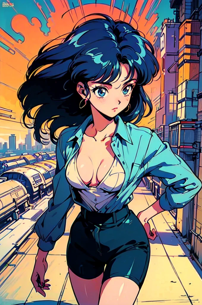 (80's, retro, city pop poster:1.5), (album cover), (masterpiece, best quality), (japanese cartoon movies, illustration), 
best photo poses, dynamic angle, cowboy shot,
girl, alone, laugh, Perfect eye for detail, delicate face, blue eyes,
high fashion, 