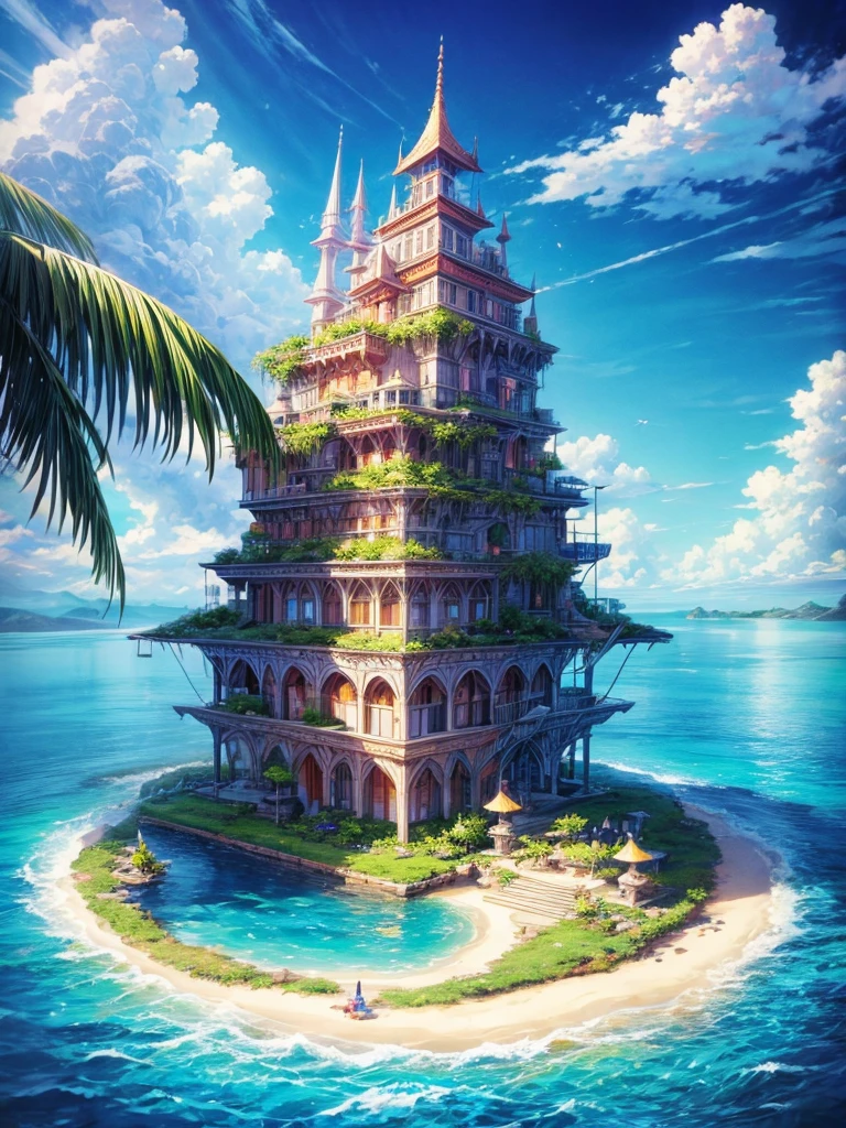 Floating island paradise in Midjourney manga style 