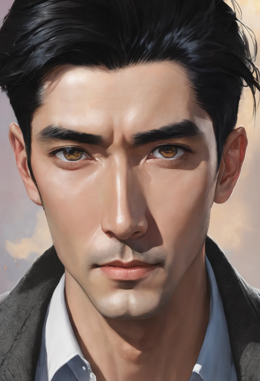 Black haired man, long narrow eyes, high quality, salt face