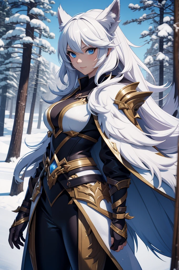 a woman with a sword and a wolf outfit in the snow, an anime drawing inspired by rossdraws, Artstation contest winner, fantasy art, a very beautiful berserker woman, trending on artstation pixiv, detailed anime character art, clean detailed anime art, detailed anime artwork, forest hunter lady, extremely detailed artgerm, detailed anime art, detailed digital anime art