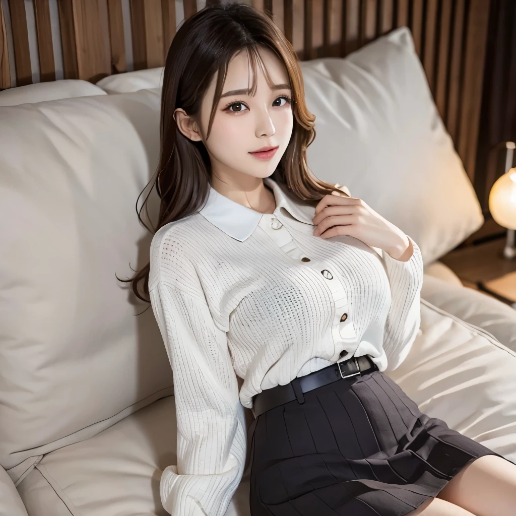 Side sleeping、from the front、blouse、skirt