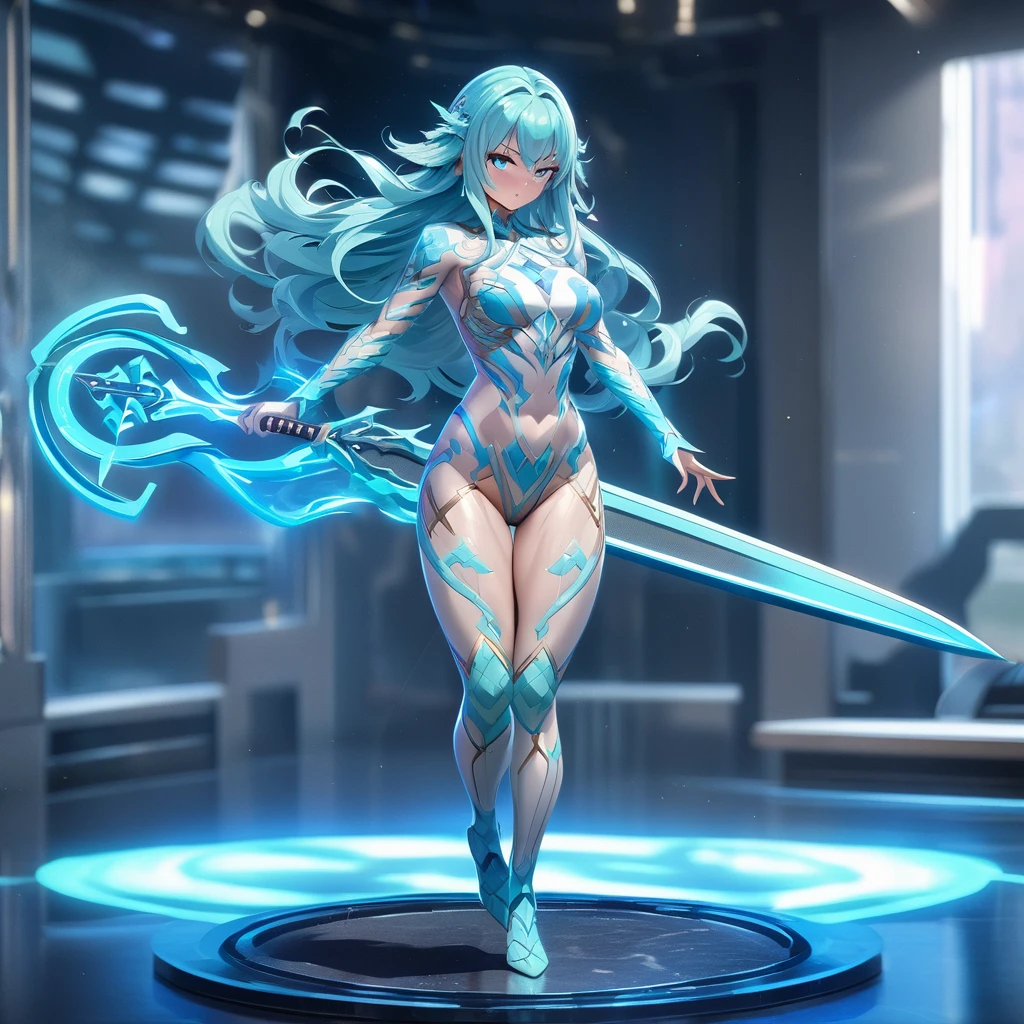 4K anime style quality, digital drawing mode, Libra-themed anime female character, medium-length teal hair with feather highlights, serene blue eyes, wearing an outfit with scales and balance motifs, holding a scale and sword, Blur the background to create a three-dimensional effect, atmosphere, standing in a celestial courtroom, radiant skin, flowing hair, glossy lips, balanced eyes, full body, dynamic pose, life size, perfect anatomy, detailed skin texture, full HD, 4K, HDR, perfect anatomy, depth of field.