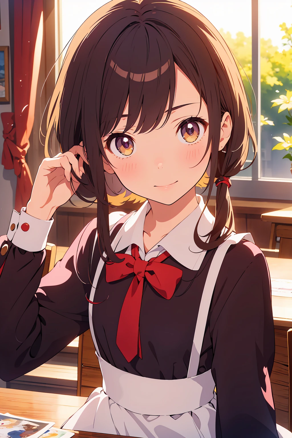 (Highest quality,Tabletop:1.2),(Anime Style,Comic Core:1.1),One Girl,Cute Style,Adorable,Highly detailed eyes,Highly detailed face,Very fine hair,About Hipdar,8k,solve,Maid,Maid服,