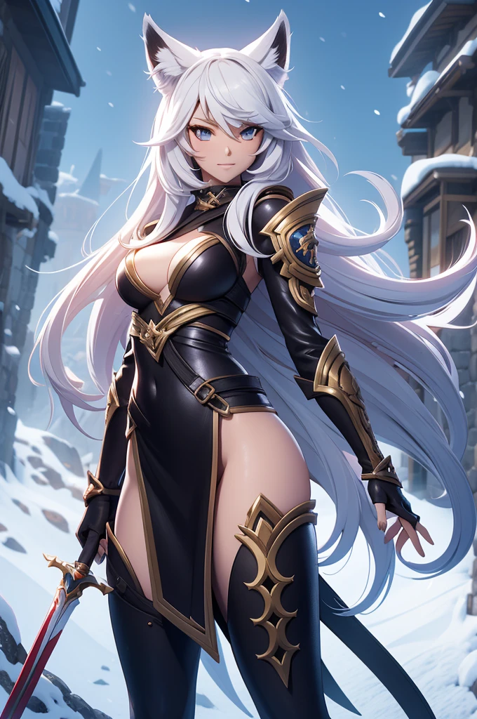 a woman with a sword and a skimpy wolf outfit in the snow, showing lots of skin, an anime drawing inspired by rossdraws, Artstation contest winner, fantasy art, a very beautiful berserker woman, trending on artstation pixiv, detailed anime character art, small breasts, clean detailed anime art, detailed anime artwork, forest hunter lady, extremely detailed artgerm, detailed anime art, detailed digital anime art