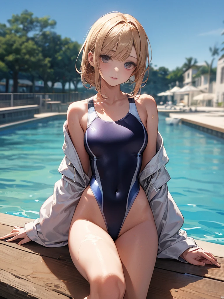 Tabletop、Highest quality、shape、 Very detailed、High resolution、8k wallpaper、完璧なダイナミックな構shape,、Beautiful and detailed、(Revealing swimsuit:1.3)、Publish one&#39;Stomach、Medium Hair、(Beautiful big boobs:1.3)、Natural color lip、Bold sexy pose、Charming smile、Wet body、Wet Hair、Sweat so much that you get wet,Beautiful orange swimsuit、25-year-old woman、cute、sexy shot looking at camera、(Hotel Rooms:1.3)、Are sleeping