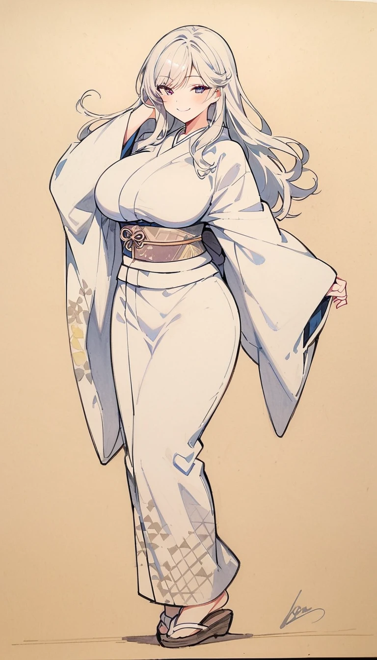 1 ,Line drawing,monochrome,(sketch:1.5、pattern、pencil drawing:1.5、board:1.5),board,traditional media, whole body,look up,Cold Background ,(Wear an off-the-shoulder kimono) ,Smile,Long hair,Clothing Model,Large Breasts,nipple,pubic hair,legs apart