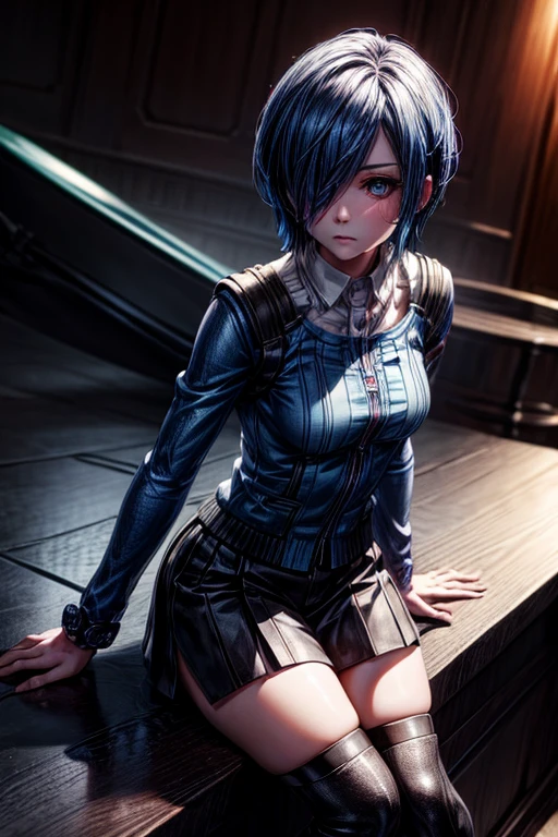 1girl, Kirishima touka, Blue hair, blue eyes, cute face, detailed face, beautiful face, adult, 4k quality, 4k skin, detailed eyes