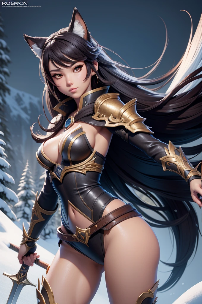 a woman with a sword and a skimpy wolf outfit in the snow, showing lots of skin, an anime drawing inspired by rossdraws, Artstation contest winner, fantasy art, a very beautiful berserker woman, trending on artstation pixiv, detailed anime character art, small breasts, clean detailed anime art, detailed anime artwork, forest hunter lady, extremely detailed artgerm, detailed anime art, detailed digital anime art