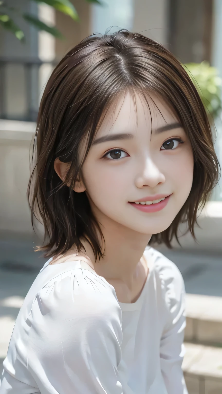 Look here and laugh、masterpiece, One Girl, 独奏, Glowing Eyes, Colorful summer clothes, , masterpiece, Highest quality, Realistic, Ultra-detailed, blue sky, , (Very delicate and beautiful work), ((Masseter muscle area)), (Highest quality), One Woman, 18-year-old, (Sexually excited face:1.4), ( Shoulder cut hair,(Fair skin:1.2), Bright lighting, Natural light, Realistic lighting, Nice lips、Delicate face、(Realistic、photograph_Realistic:1.4)、((Highest quality、masterpiece:1.3))、20-year-old、((Brown Hair))、((tracing))、((functional))、、A smile full of happiness、男性を魅了するtracing、A seductive smile、short hair、