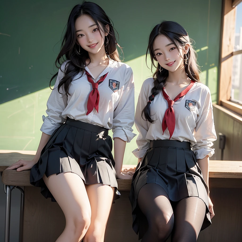 masterpiece, Highest quality, Very detailed, figure, colorful, Fall colors, Depth of written boundary, Lens flare, One girl, anime, Sitting, Brunette, View your viewers, (((School, classroom、blackboard))), Pleated mini skirt, , serafuku, Black Pantyhose, Detailed skin texture, Detailed cloth texture, Beautiful and elaborate face,8k、RAW Photos、Highest quality、Super detailed、Super Resolution、Ultra HD、8k wallpaper、Amazing details(((colorfulな色のパンティとブラジャーが見える)))
(((((smile)))))