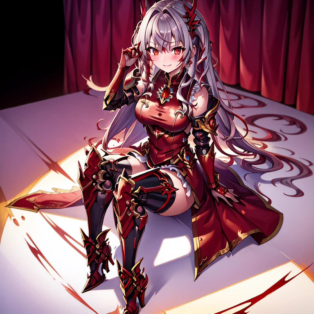 1girl,(Tabletop, Highest quality), Very detailed, Anime Style, 悪魔の女の子のwhole body, blood red power armor, Warhammer 40K, Gray Hair, Golden Eyes, and tears of blood, giant wing, High heel boots, Digital Painting, 8K high resolution, Trend Art Station, White Background, whole body,
black sclera, Victory smile